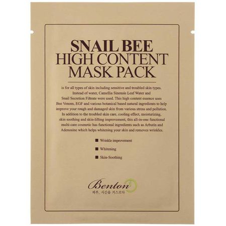 Улиточная тканевая маска для лица Benton Snail Bee High Content Mask Pack