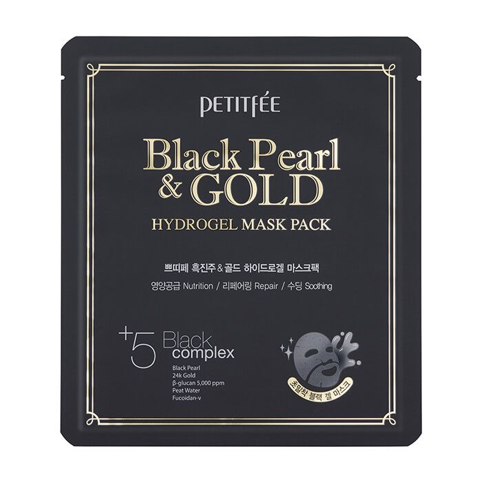 Гидрогелевая маска для лица с чёрной жемчужной пудрой и золотом Petitfee Black Pearl & Gold Hydrogel Mask