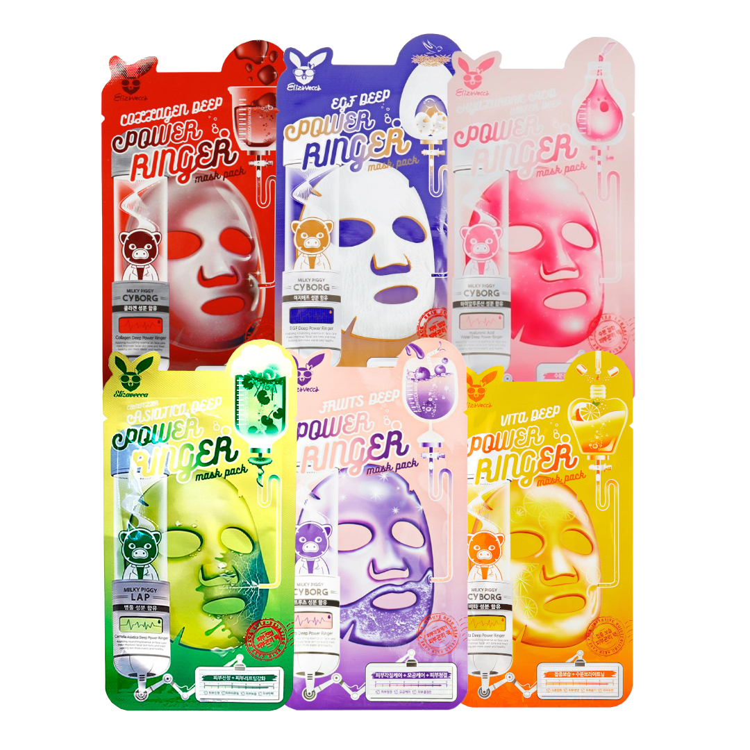 Набор тканевых масок Elizavecca Deep Power Ringer Mask Pack 5+1 в подарок