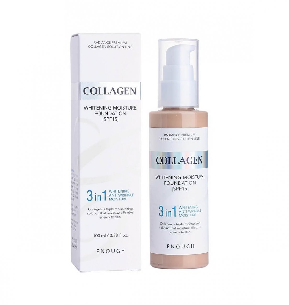 Тональная основа с коллагеном 3 в 1 для сияния кожи (21 тон) Enough Collagen Whitening Moisture Foundation SPF 15