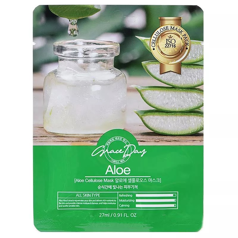 Тканевая маска с экстрактом алоэ Grace Day Aloe Cellulose Mask
