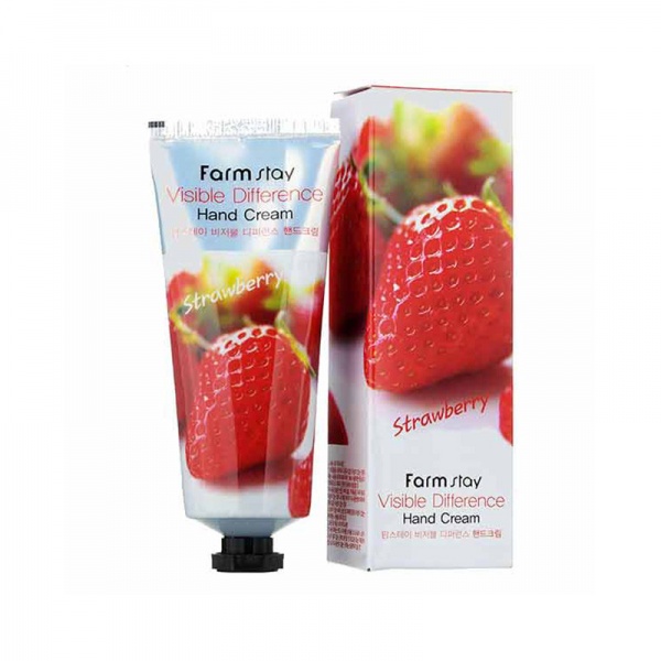 Крем для рук с ароматом клубники Farmstay Visible Differerce Hand Cream Strawberry